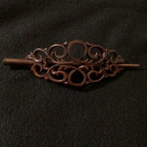 Beautiful Carved Wood Hair Slide Barrette with Pin/Stick